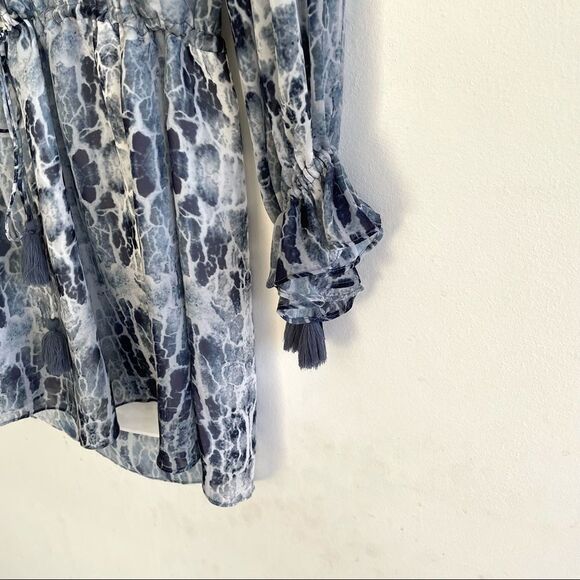 HAUTE HIPPE Tie-Dye Boho Gypsy V-Neck Long Sleeve Mini Dress Blue XS - Picture 5 of 8